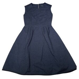 Ter et Bantine Navy Textured Sleeveless‎ Fit Flare Wool Dress sleeveless 40 Midi